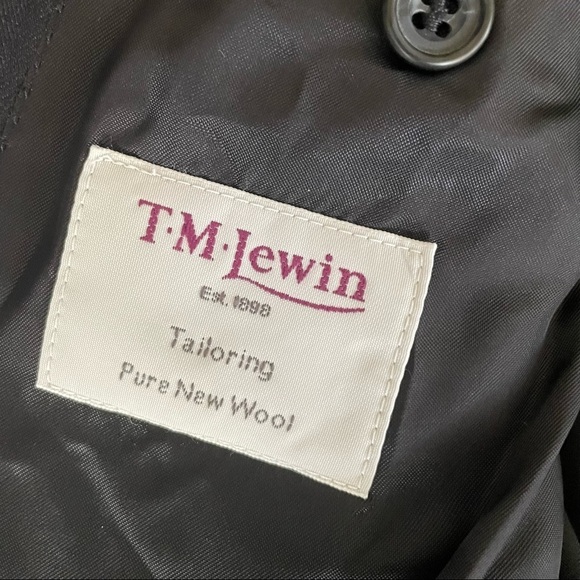 T.M. Lewin Navy Herringbone Wool Suit Navy 2 Piece 36R Waist 30 New - Picture 11 of 16